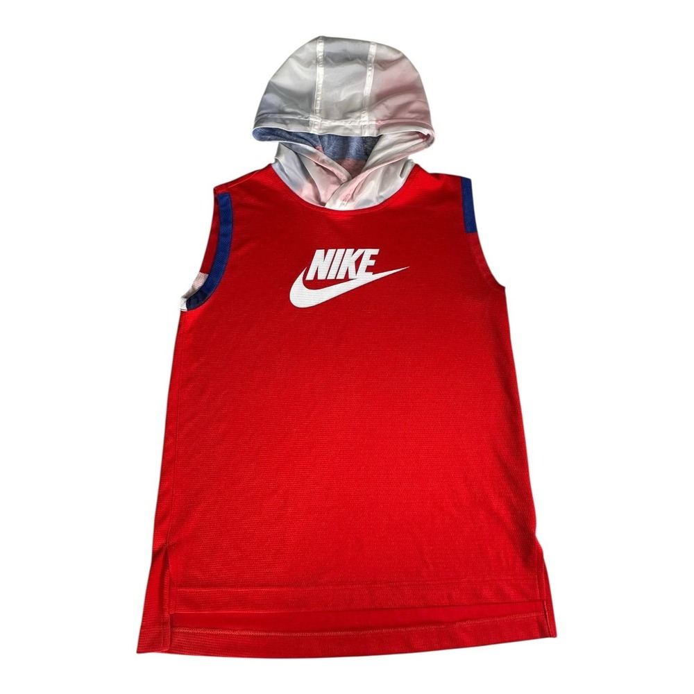 Boys Nike Basketball Mesh Sleeveless Hoodie Jersey Red White Blue Sz XL